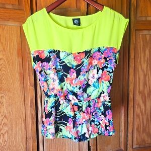 Floral Women's Top - Vibrant Green and Multicolor